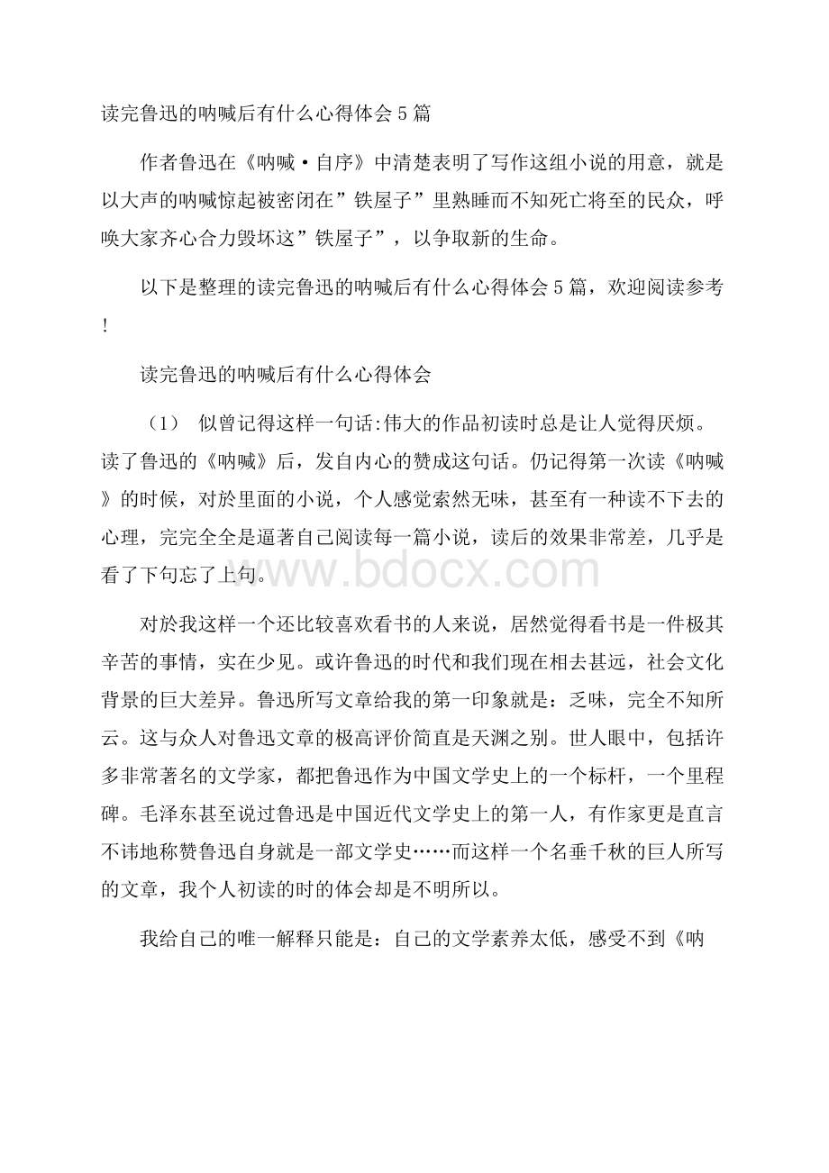 读完鲁迅的呐喊后有什么心得体会5篇.docx