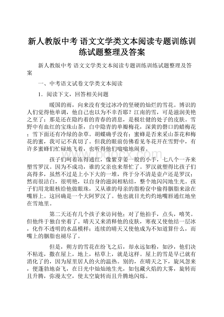 新人教版中考 语文文学类文本阅读专题训练训练试题整理及答案.docx_第1页