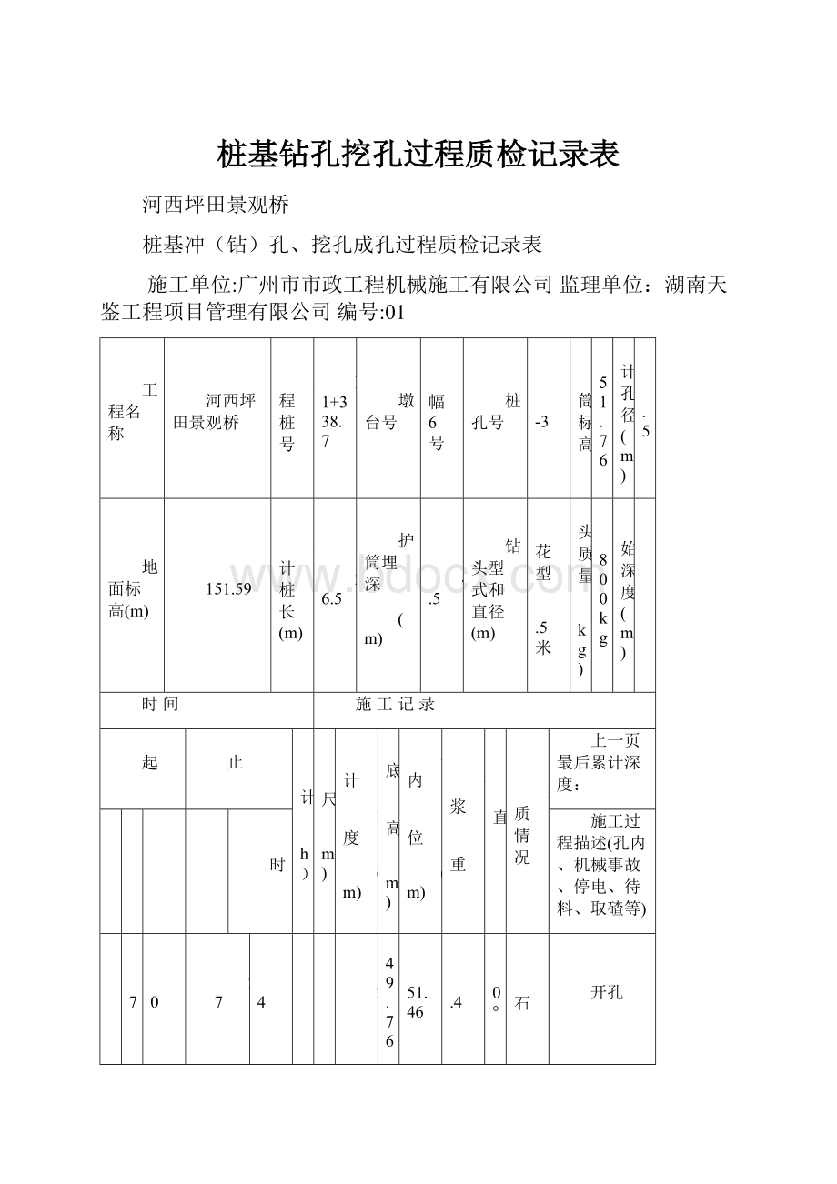 桩基钻孔挖孔过程质检记录表.docx_第1页