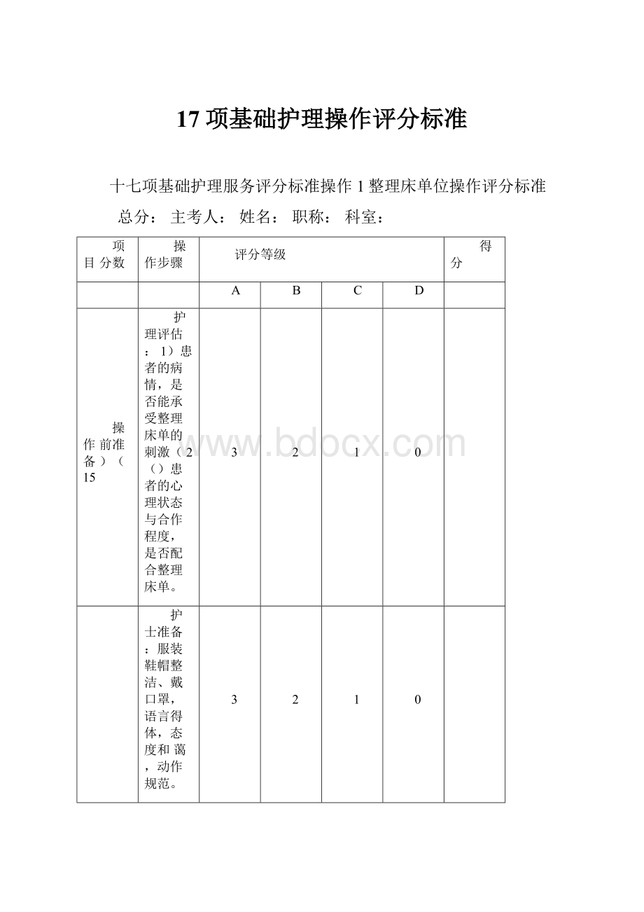 17项基础护理操作评分标准.docx