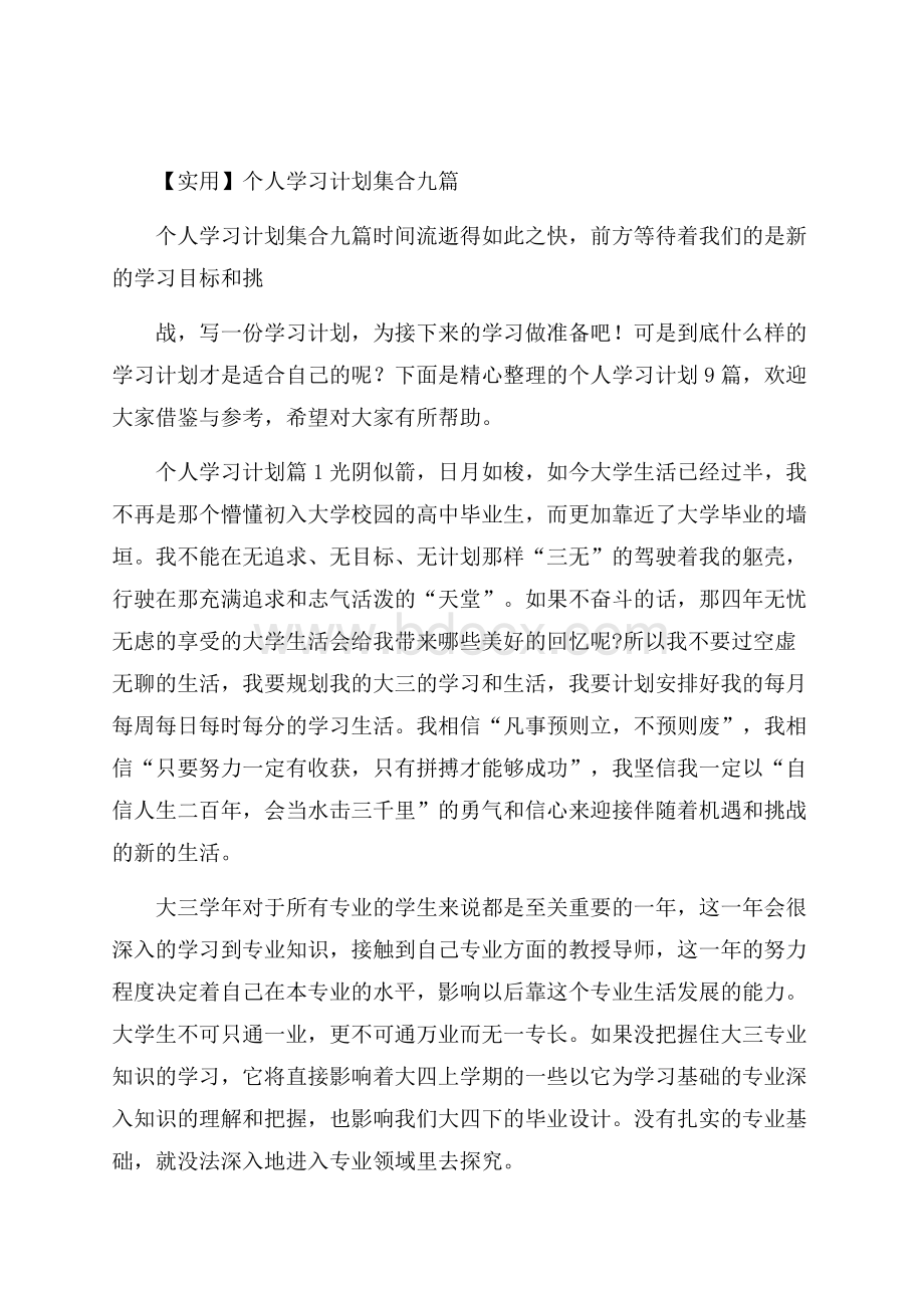 实用个人学习计划集合九篇_0.docx