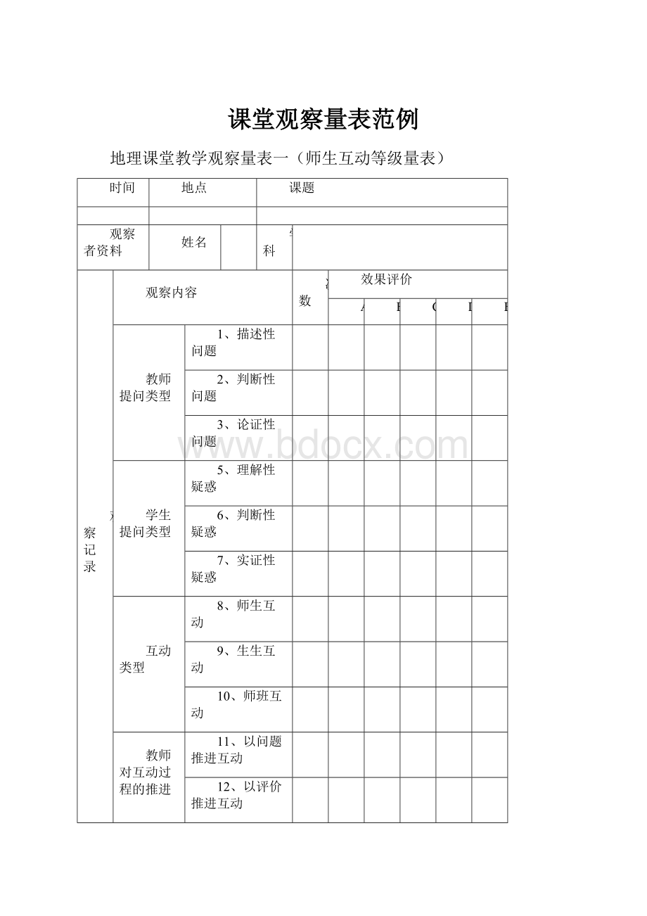 课堂观察量表范例.docx_第1页