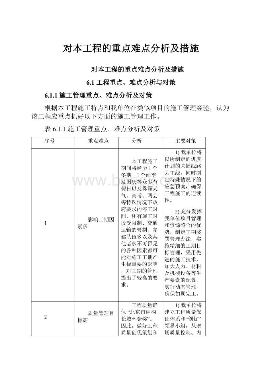 对本工程的重点难点分析及措施.docx_第1页