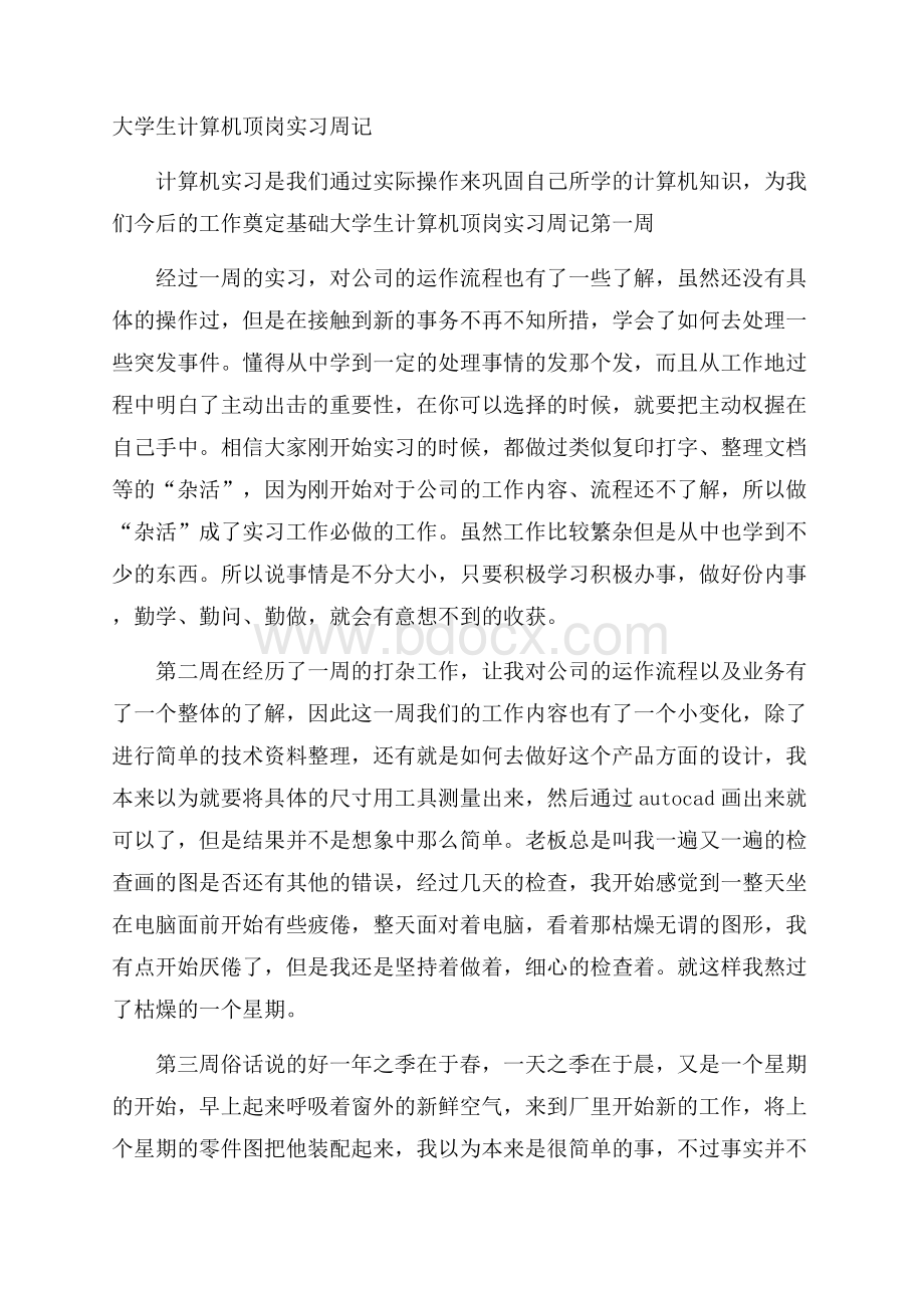 大学生计算机顶岗实习周记.docx