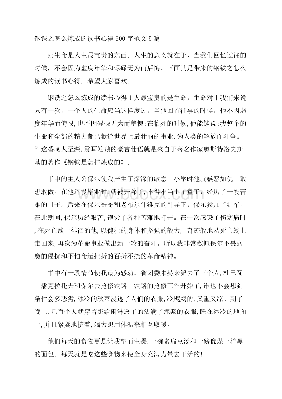 钢铁之怎么炼成的读书心得600字范文5篇.docx