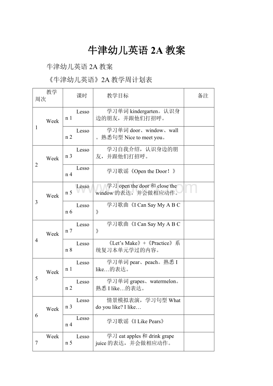 牛津幼儿英语2A教案.docx_第1页