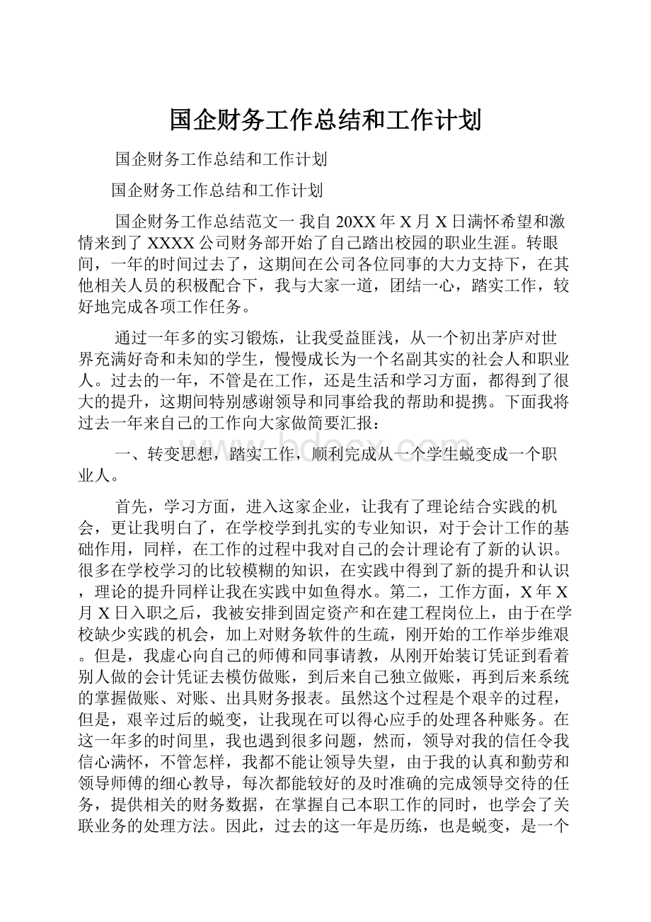 国企财务工作总结和工作计划.docx