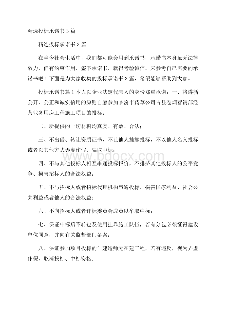 精选投标承诺书3篇.docx