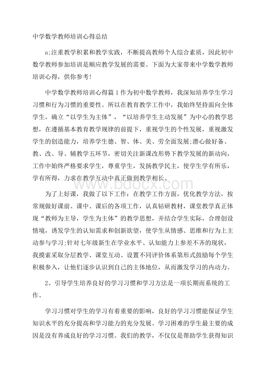 中学数学教师培训心得总结.docx