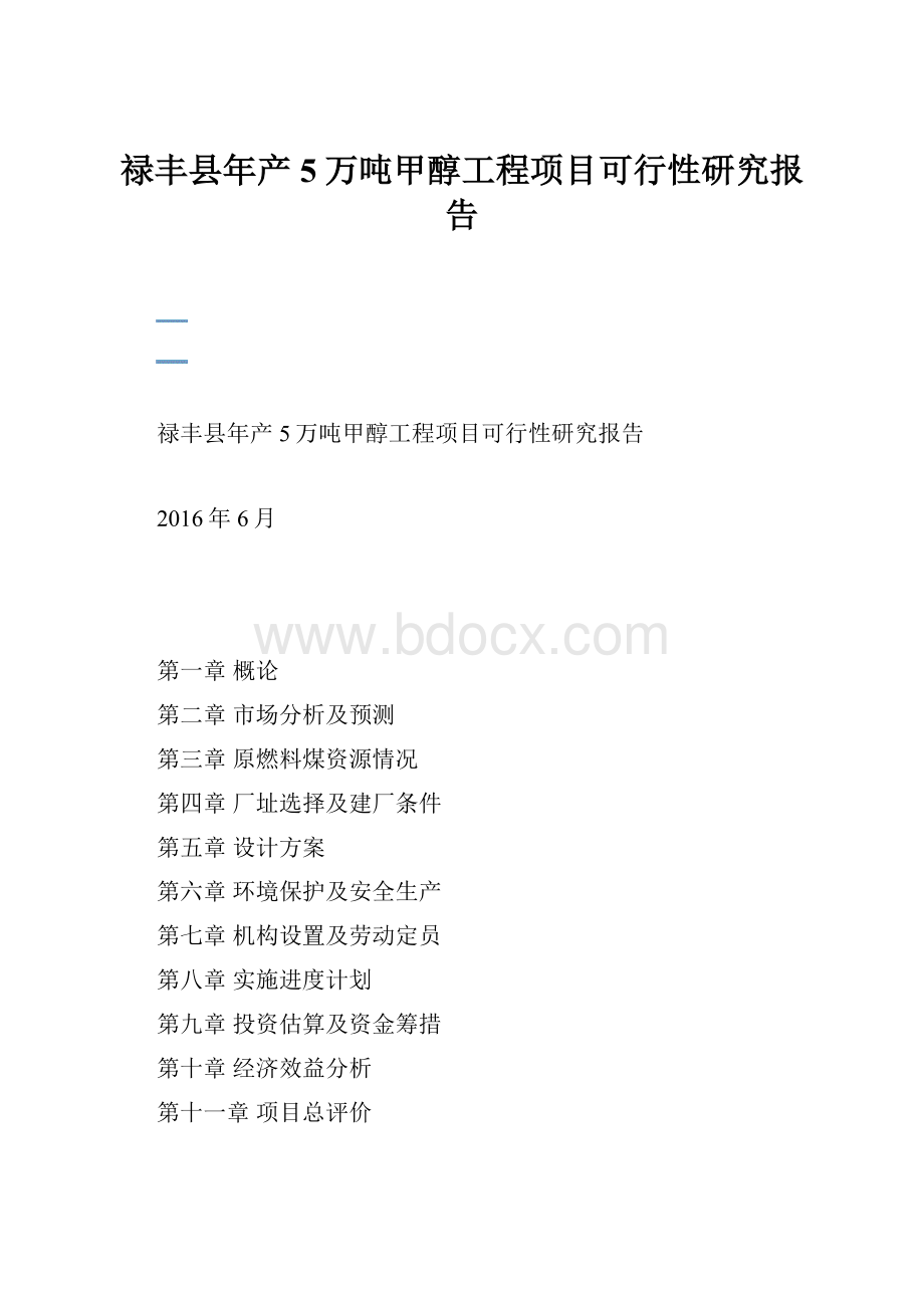 禄丰县年产5万吨甲醇工程项目可行性研究报告.docx