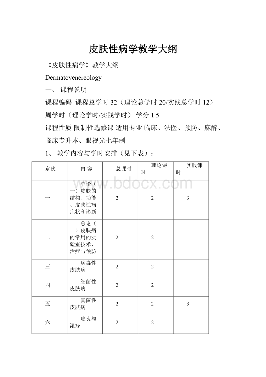 皮肤性病学教学大纲.docx