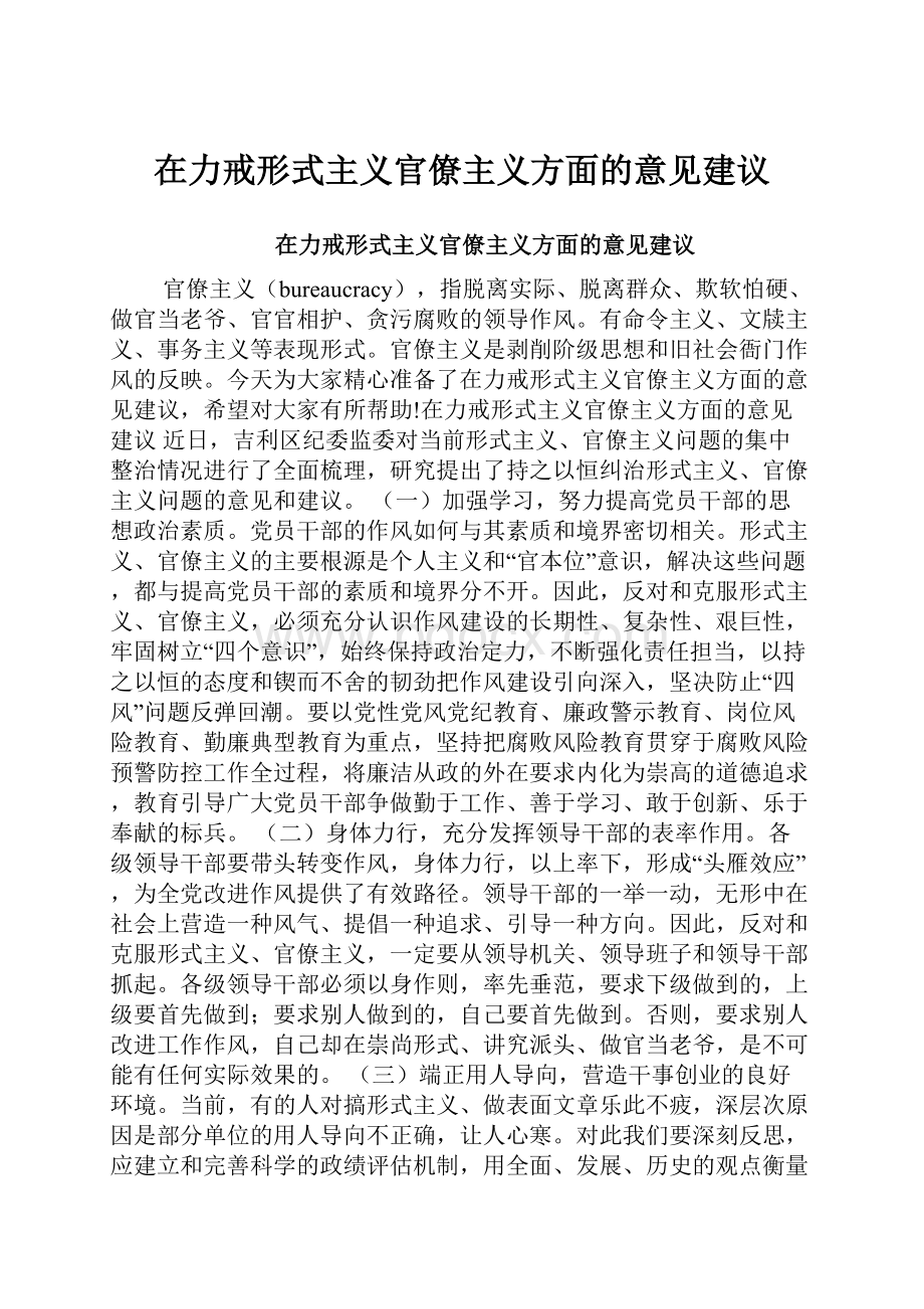 在力戒形式主义官僚主义方面的意见建议.docx