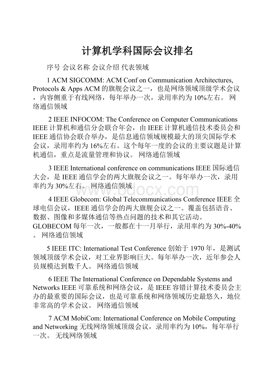 计算机学科国际会议排名.docx_第1页