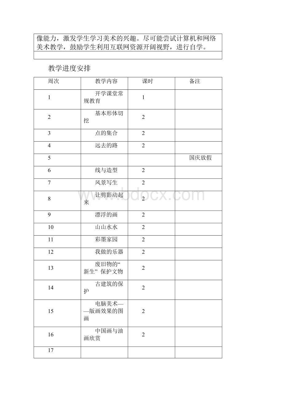 新版人教版小学六年级上册教学计划进度与美术教案.docx_第3页