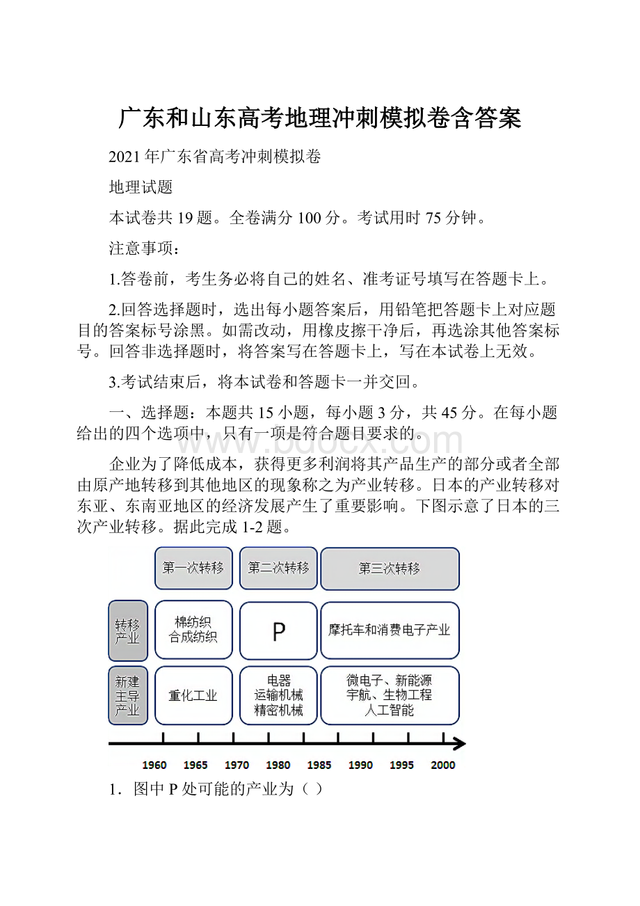 广东和山东高考地理冲刺模拟卷含答案.docx_第1页