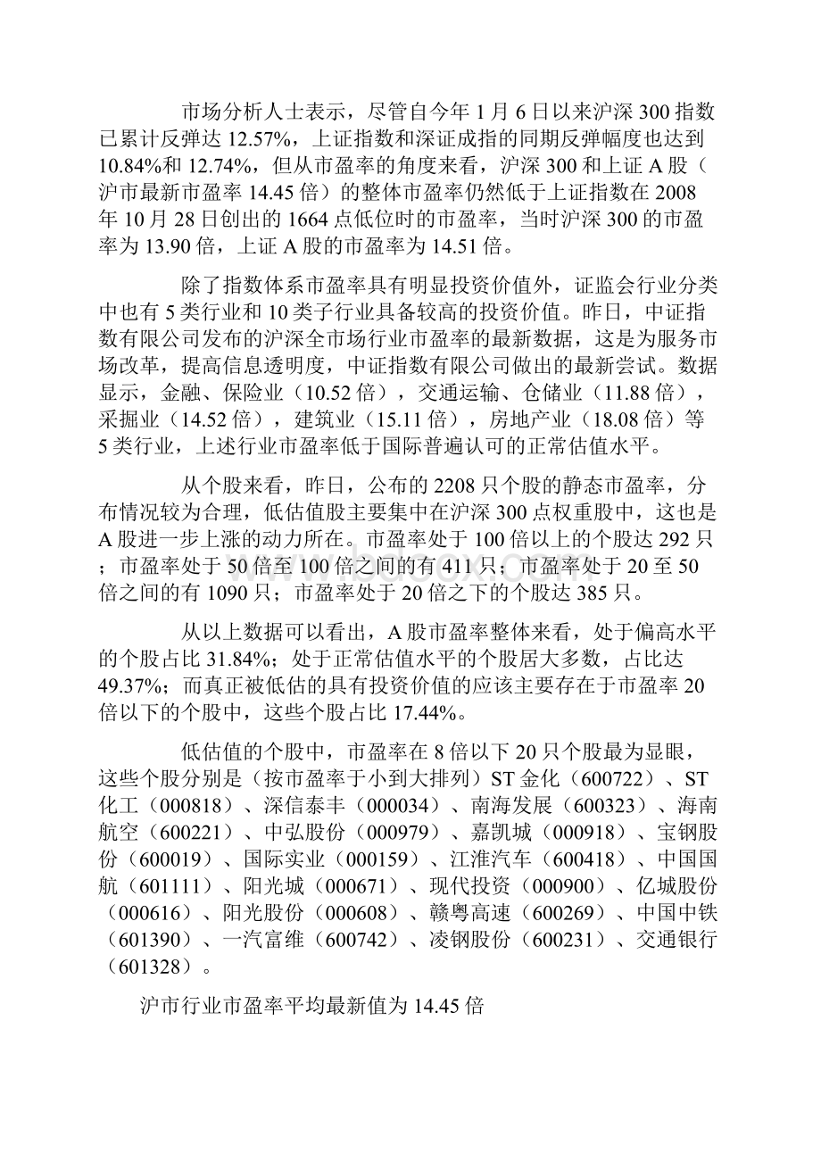 沪深全市场最新行业市盈率发布.docx_第2页