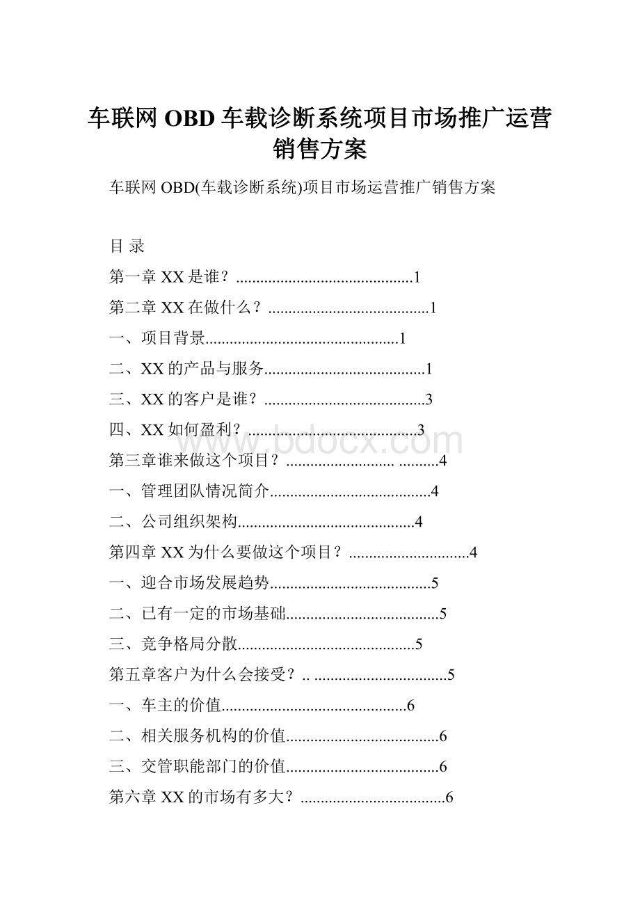 车联网OBD车载诊断系统项目市场推广运营销售方案.docx