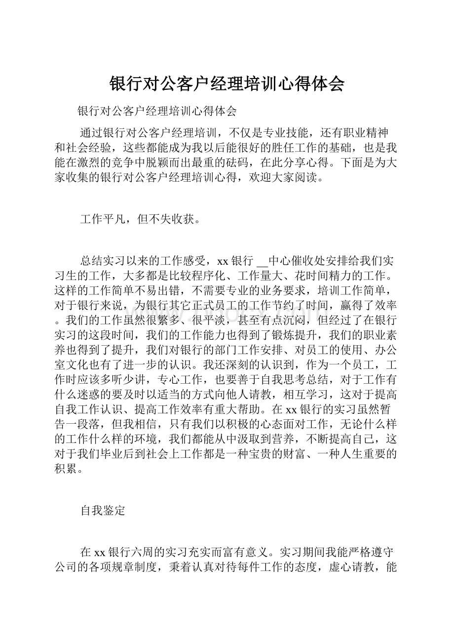 银行对公客户经理培训心得体会.docx_第1页