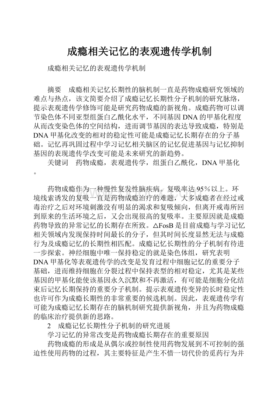 成瘾相关记忆的表观遗传学机制.docx