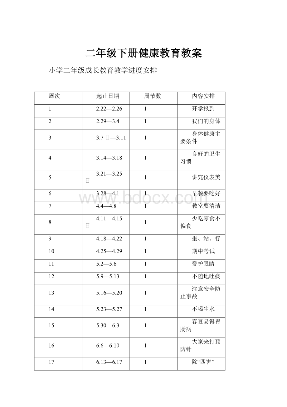 二年级下册健康教育教案.docx