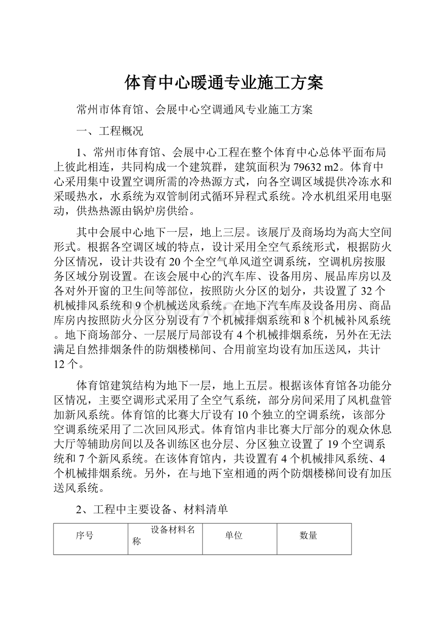 体育中心暖通专业施工方案.docx