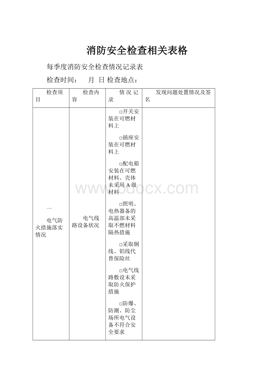 消防安全检查相关表格.docx_第1页