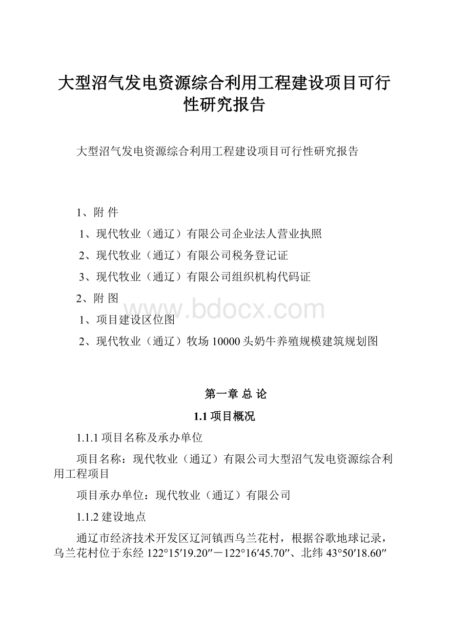 大型沼气发电资源综合利用工程建设项目可行性研究报告.docx_第1页