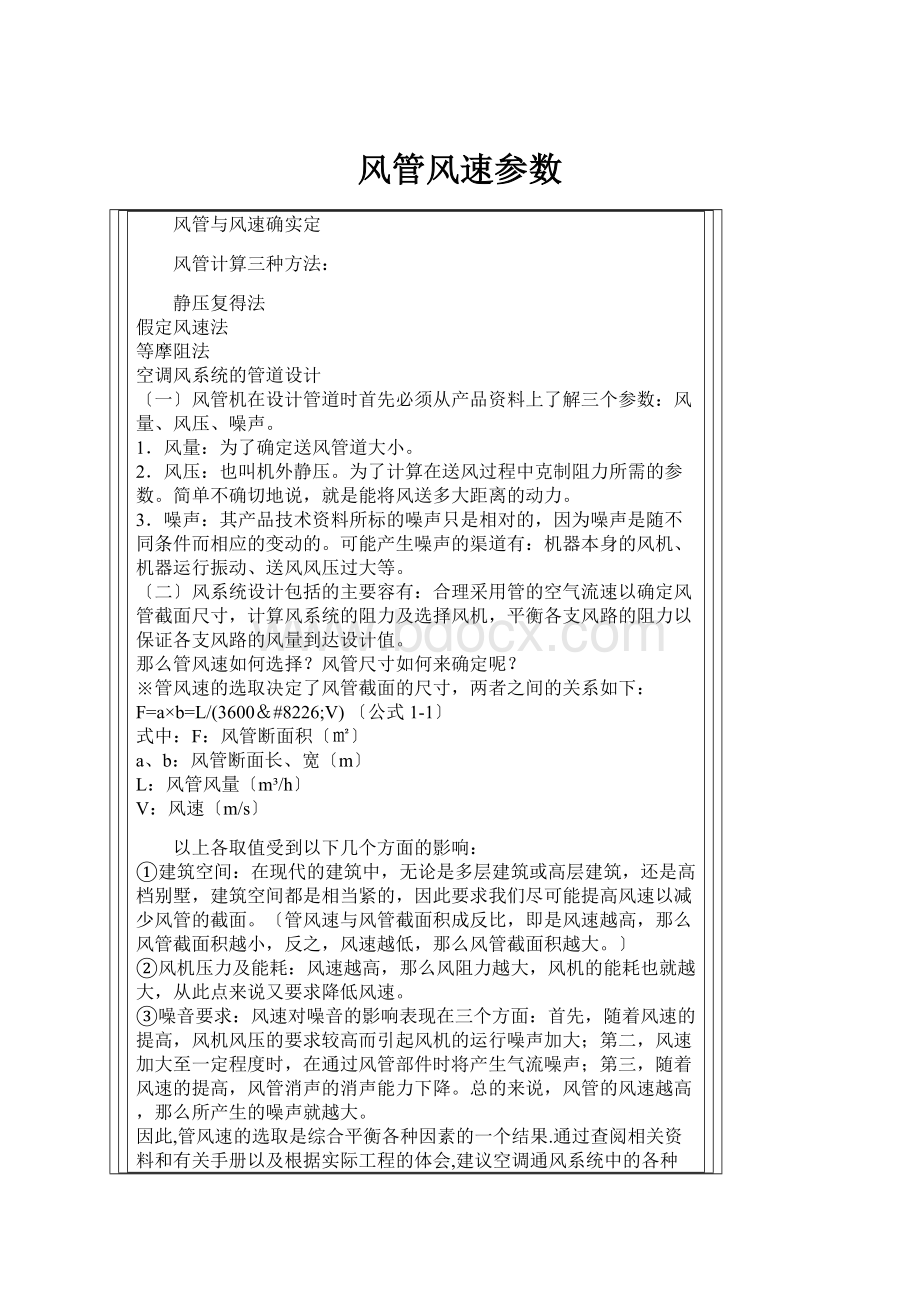 风管风速参数.docx