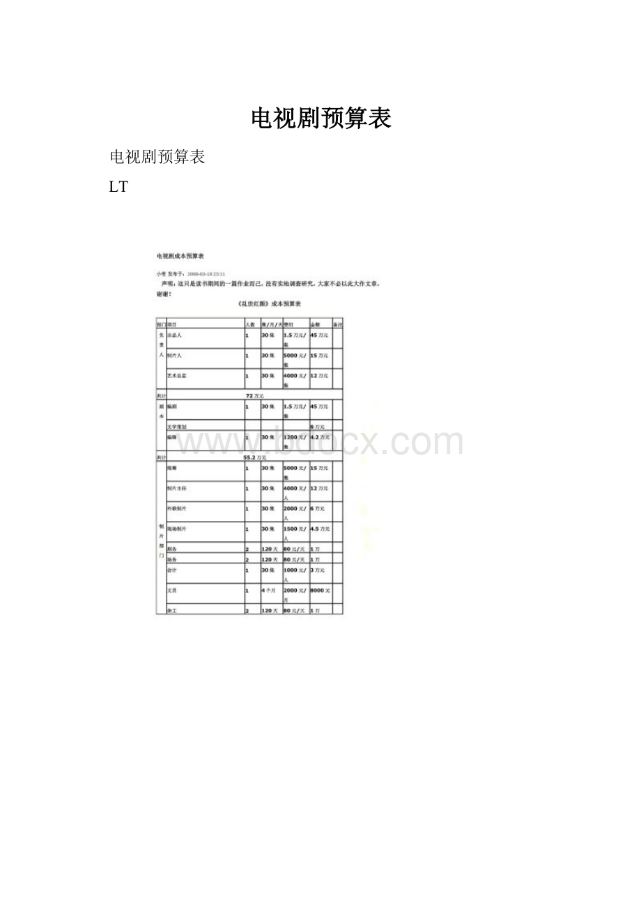 电视剧预算表.docx_第1页