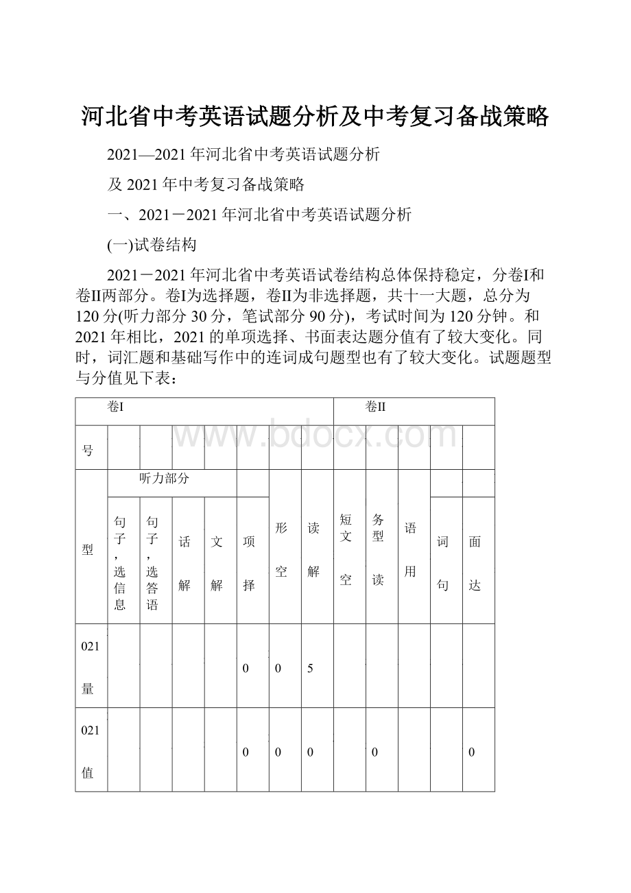 河北省中考英语试题分析及中考复习备战策略.docx