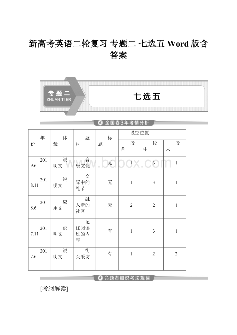 新高考英语二轮复习专题二 七选五 Word版含答案.docx