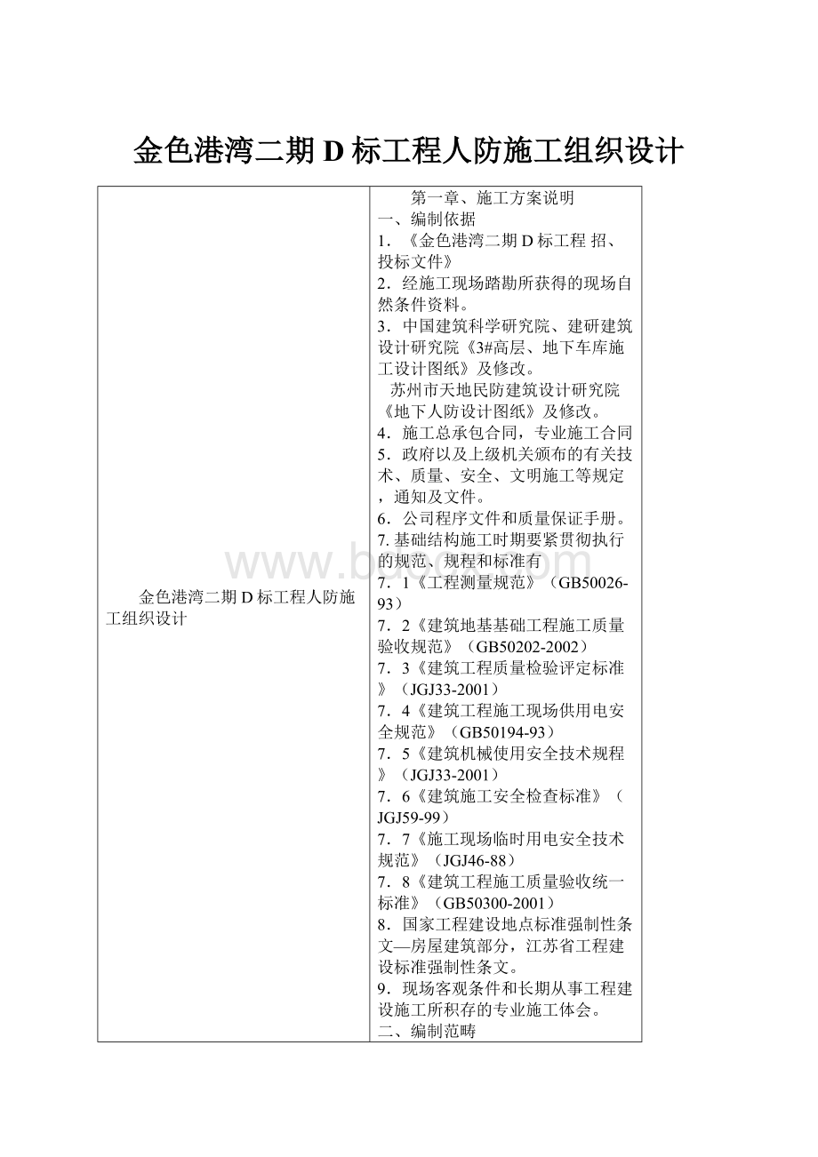 金色港湾二期D标工程人防施工组织设计.docx_第1页