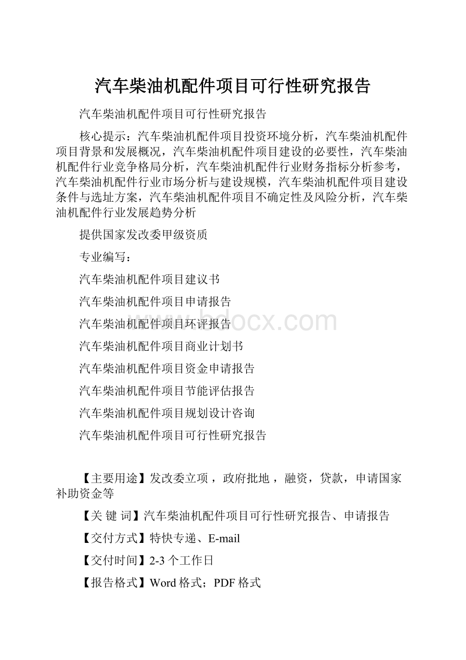 汽车柴油机配件项目可行性研究报告.docx_第1页