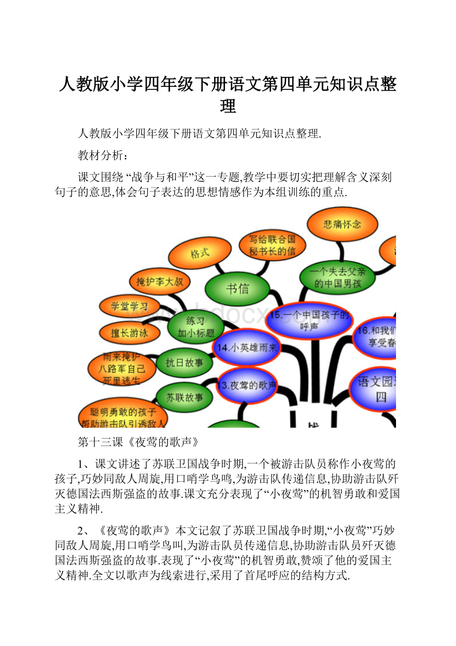 人教版小学四年级下册语文第四单元知识点整理.docx