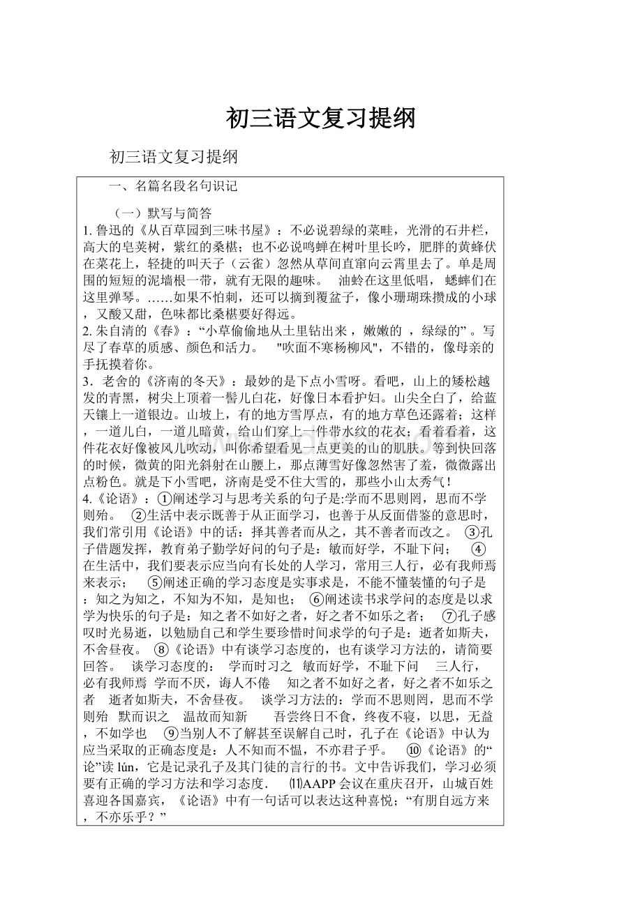 初三语文复习提纲.docx_第1页