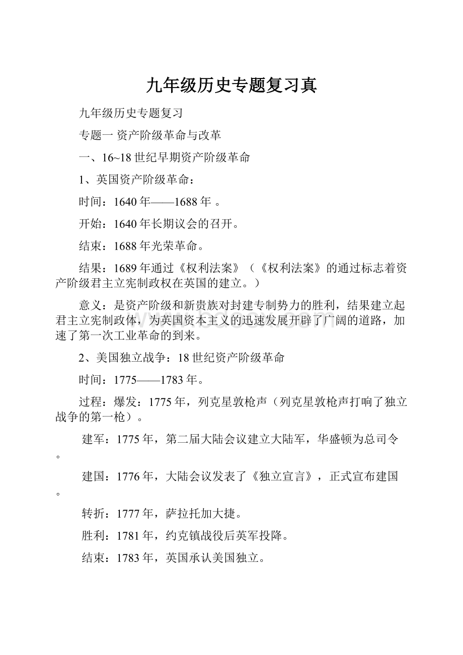 九年级历史专题复习真.docx_第1页