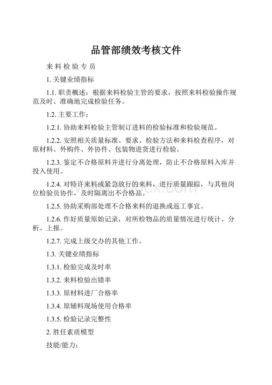 品管部绩效考核文件.docx_第1页