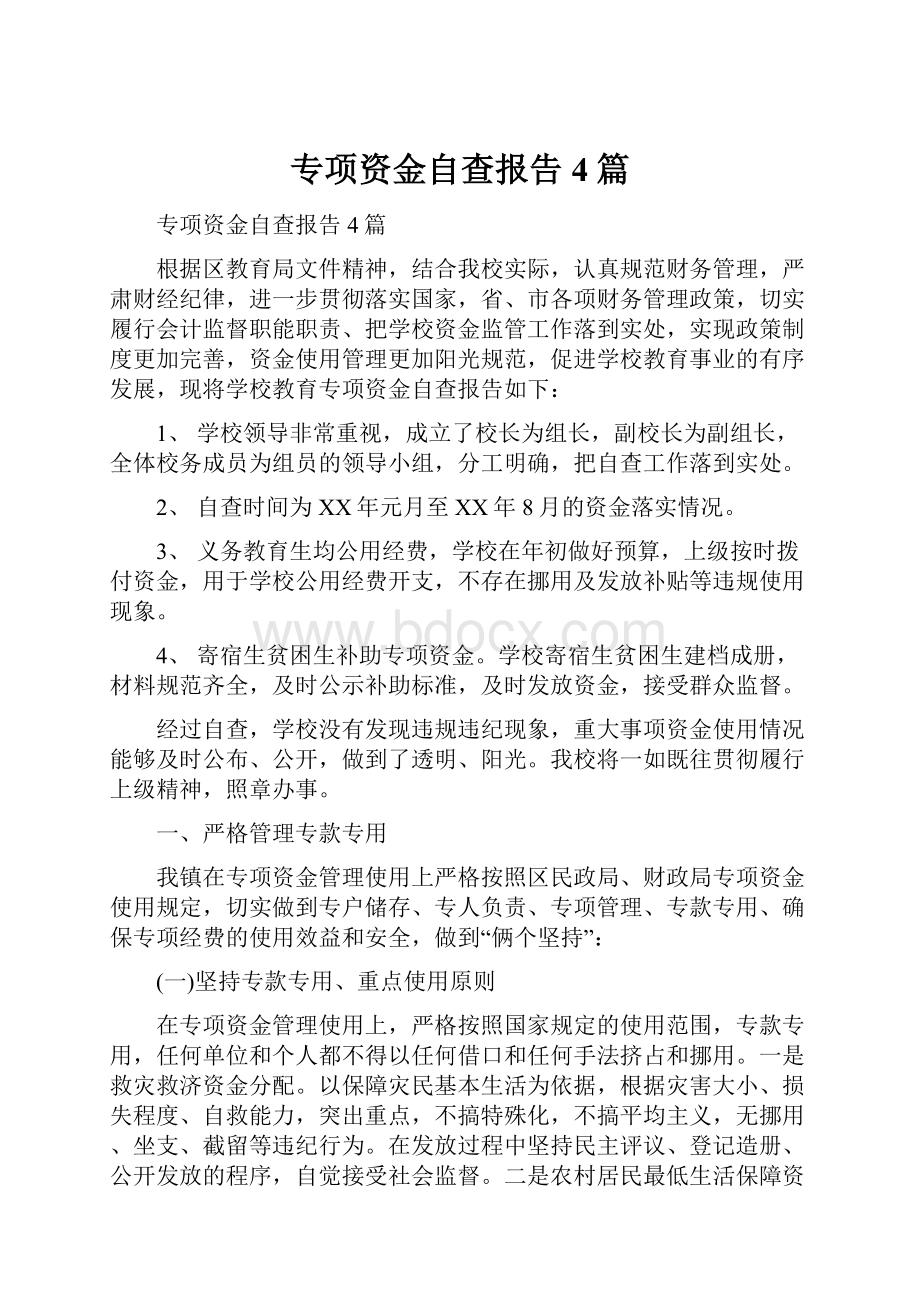 专项资金自查报告4篇.docx