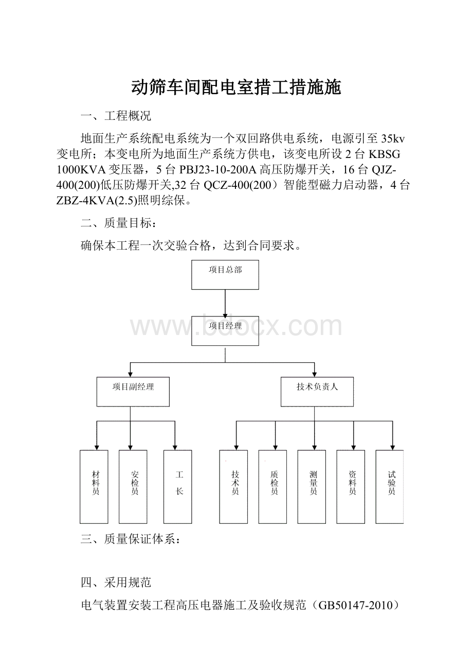 动筛车间配电室措工措施施.docx