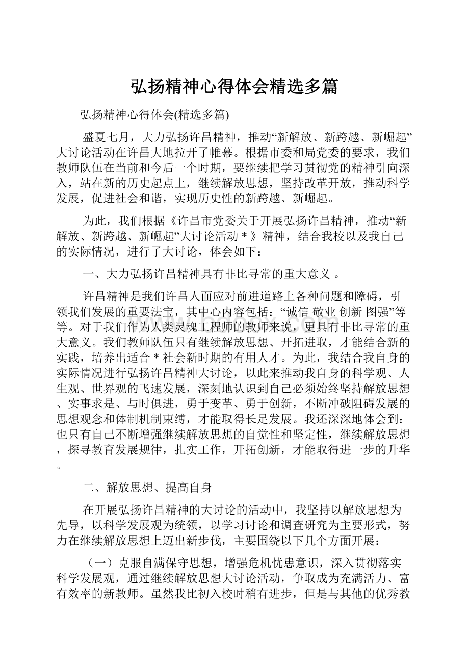 弘扬精神心得体会精选多篇.docx_第1页