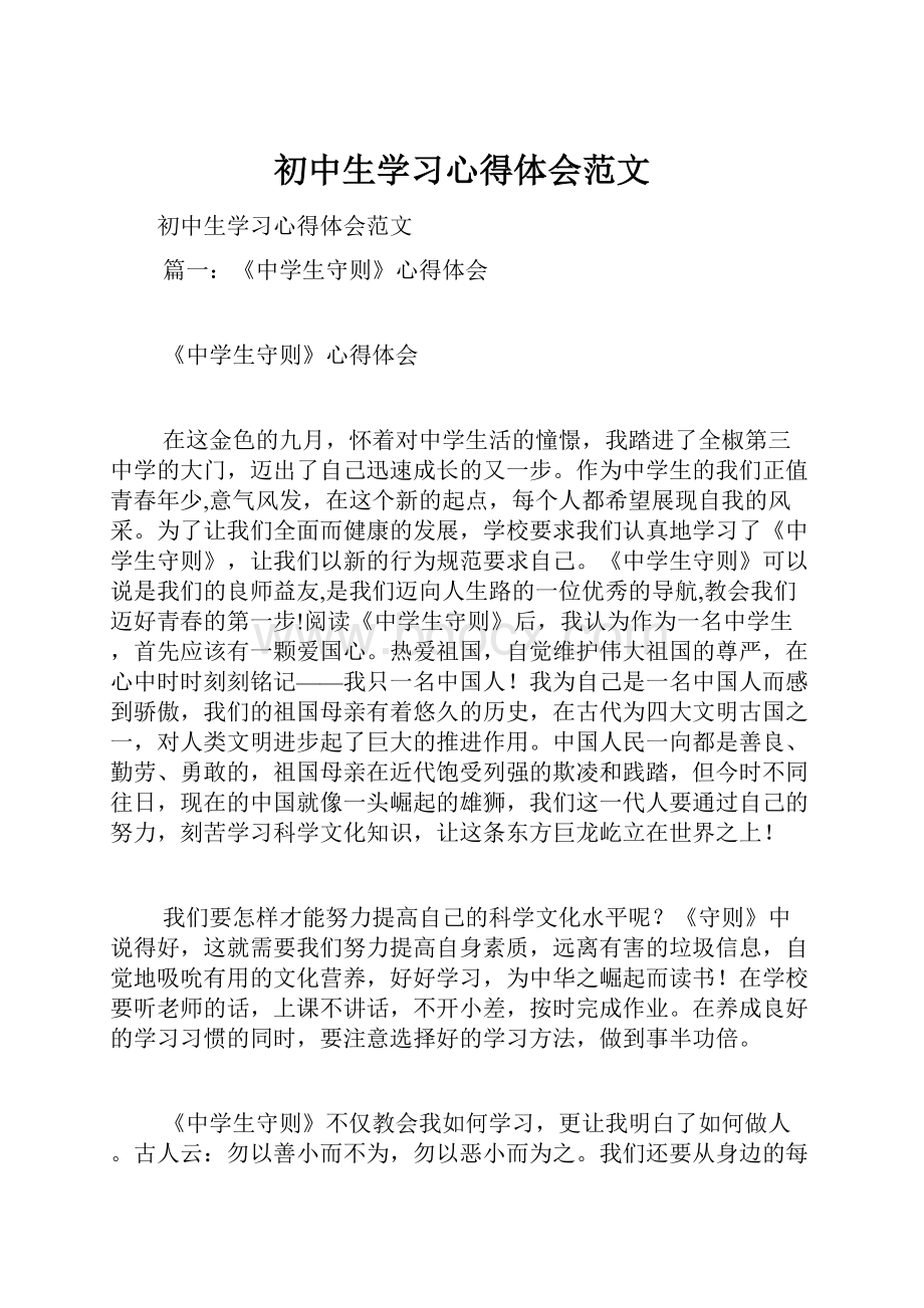 初中生学习心得体会范文.docx