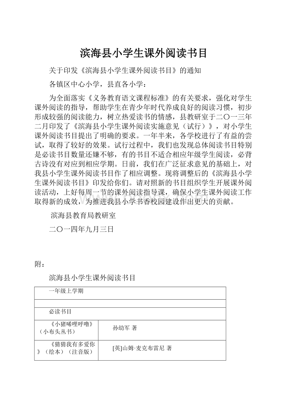 滨海县小学生课外阅读书目.docx_第1页