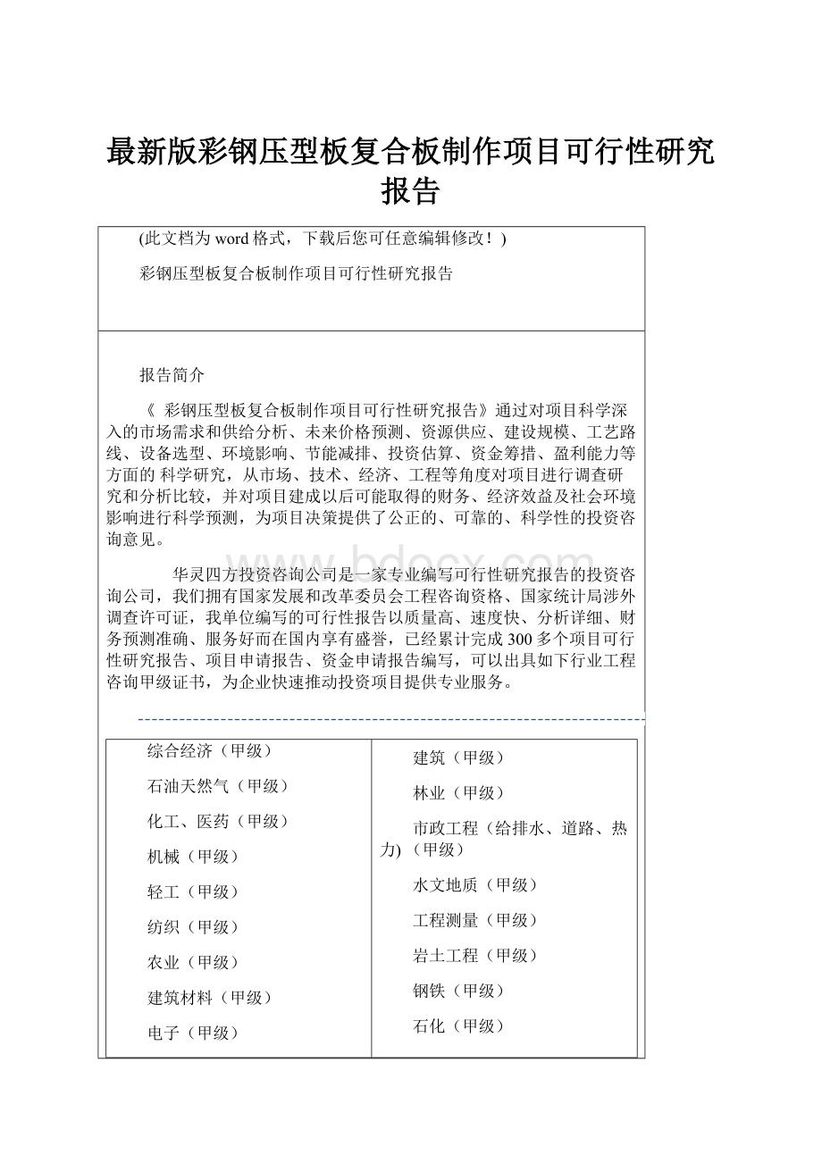 最新版彩钢压型板复合板制作项目可行性研究报告.docx