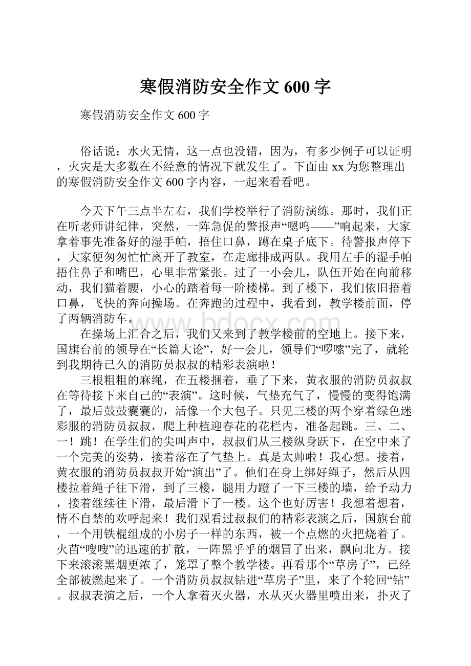 寒假消防安全作文600字.docx