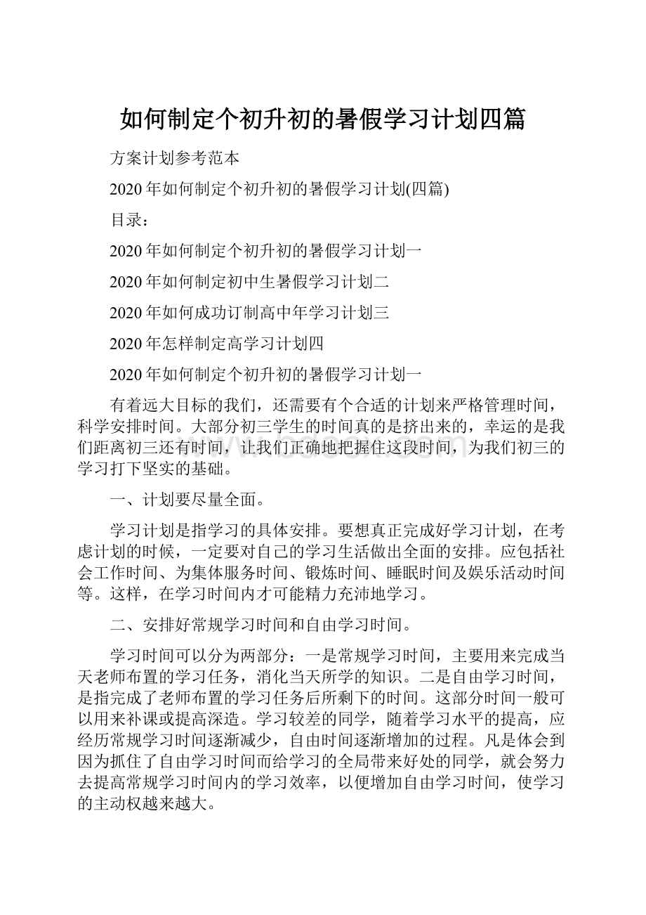 如何制定个初升初的暑假学习计划四篇.docx