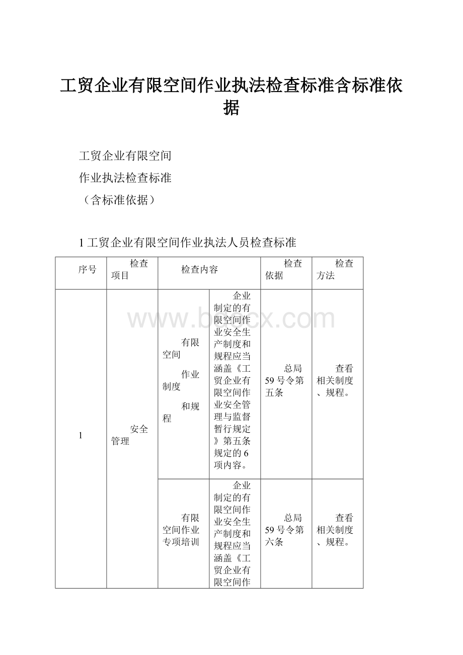 工贸企业有限空间作业执法检查标准含标准依据.docx