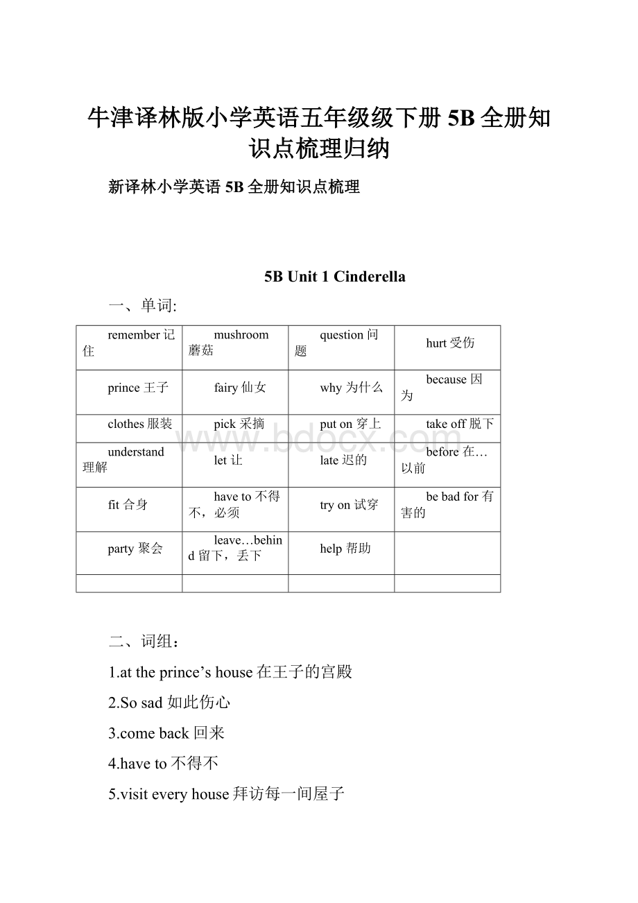 牛津译林版小学英语五年级级下册5B全册知识点梳理归纳.docx