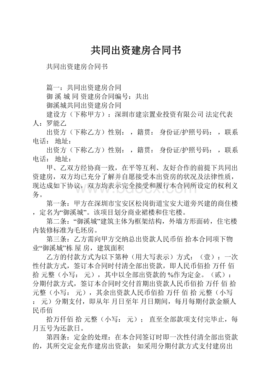 共同出资建房合同书.docx