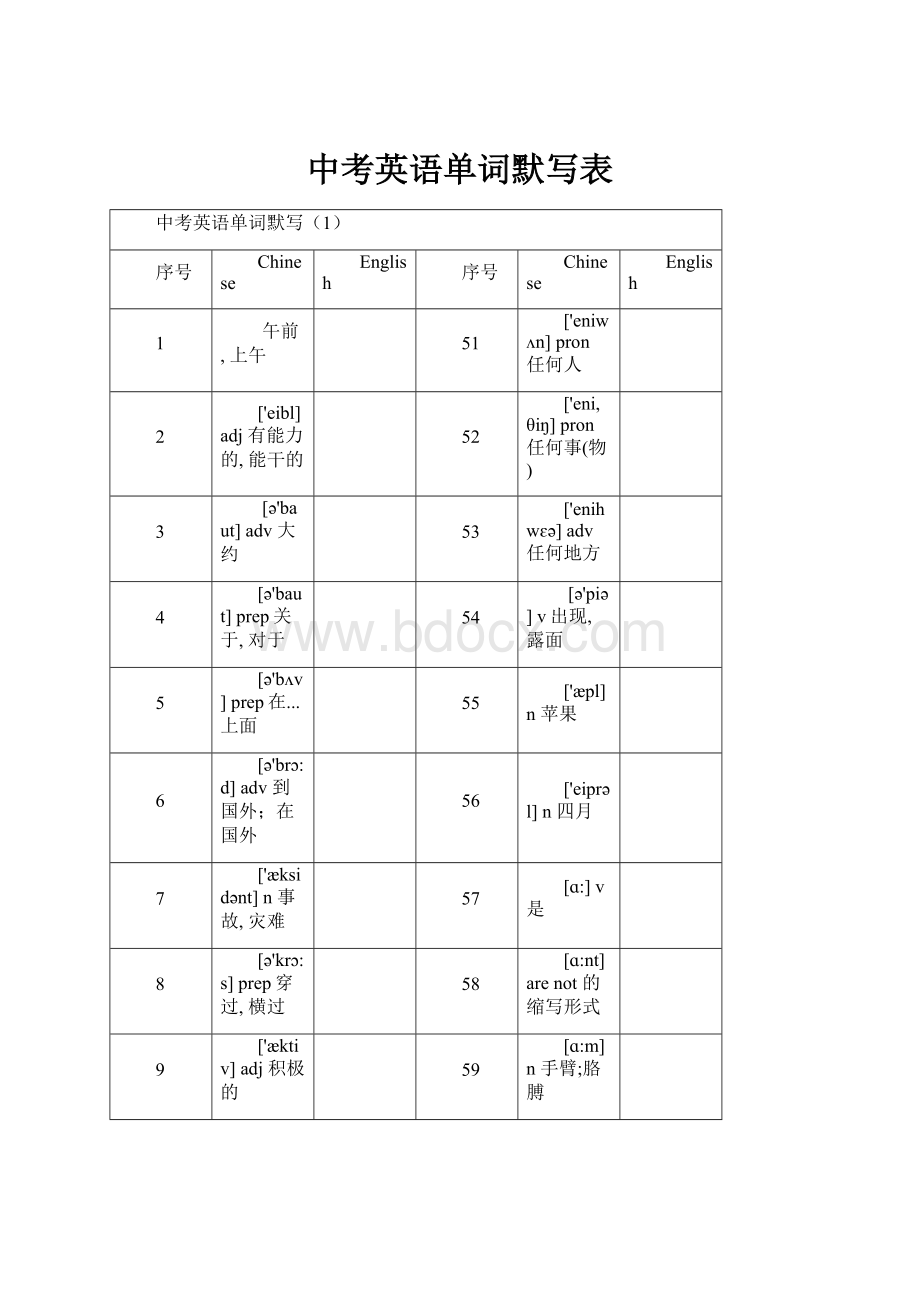 中考英语单词默写表.docx