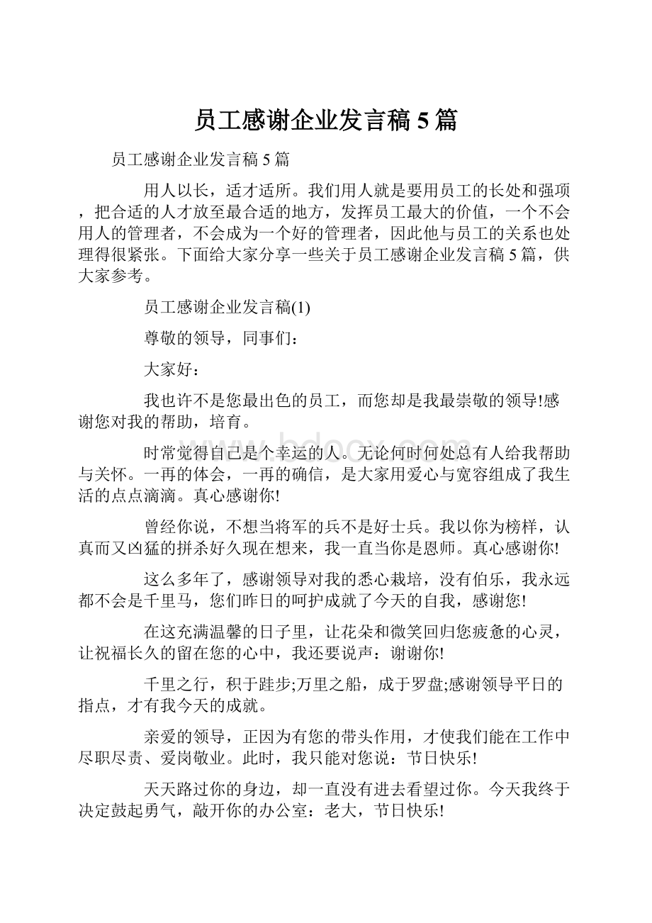 员工感谢企业发言稿5篇.docx_第1页